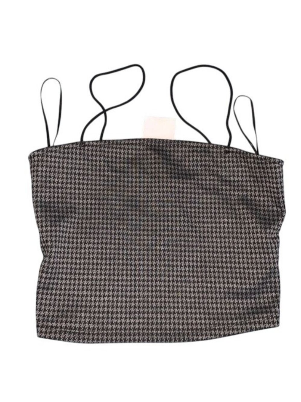 Houndstooth Cropped Tank Top With Spaghetti Straps Small Bear Dance Cotton Bl